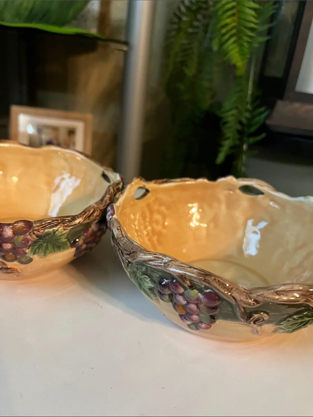 Decorative Grape Ceramic Serving Bowls - Cream and Purple